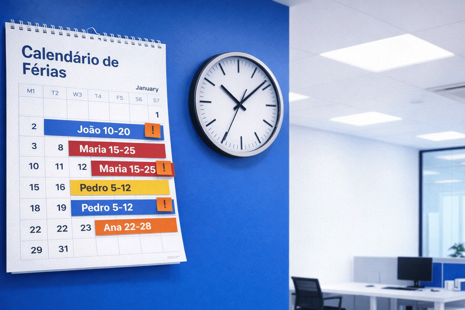 calendário de férias com conflito
