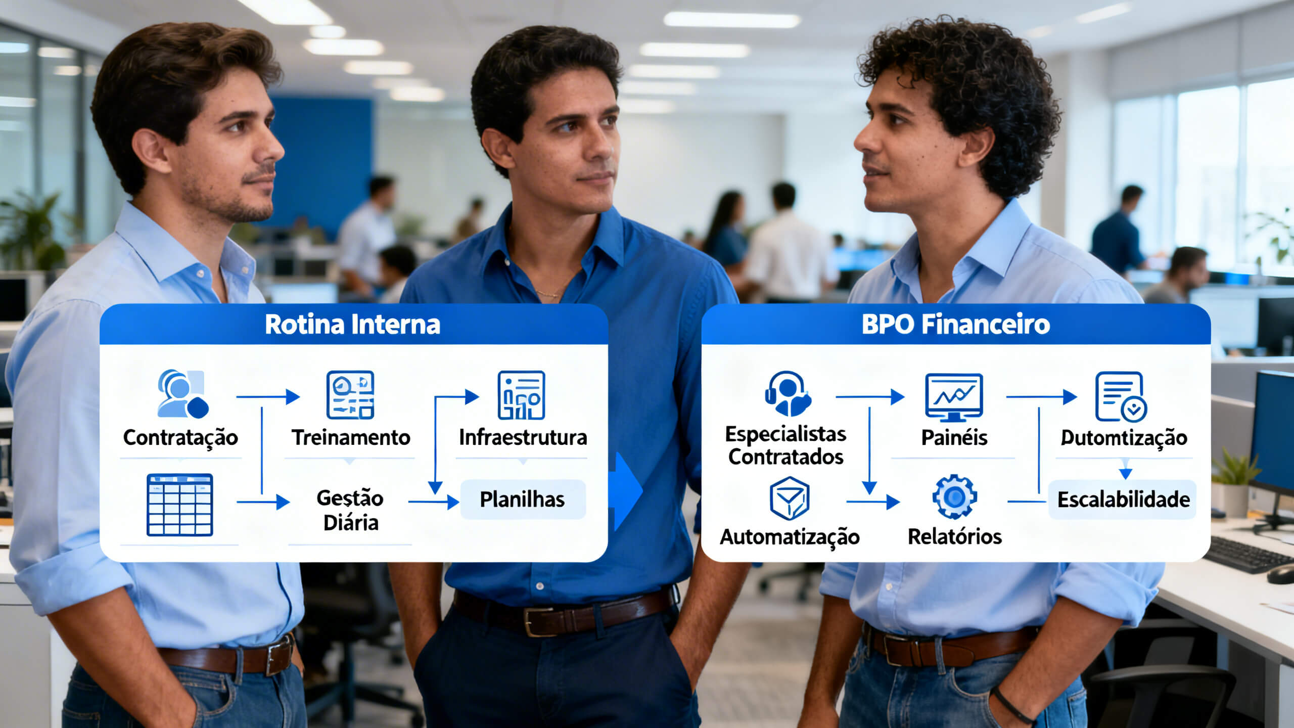 fluxograma comparando rotina interna com BPO financeiro