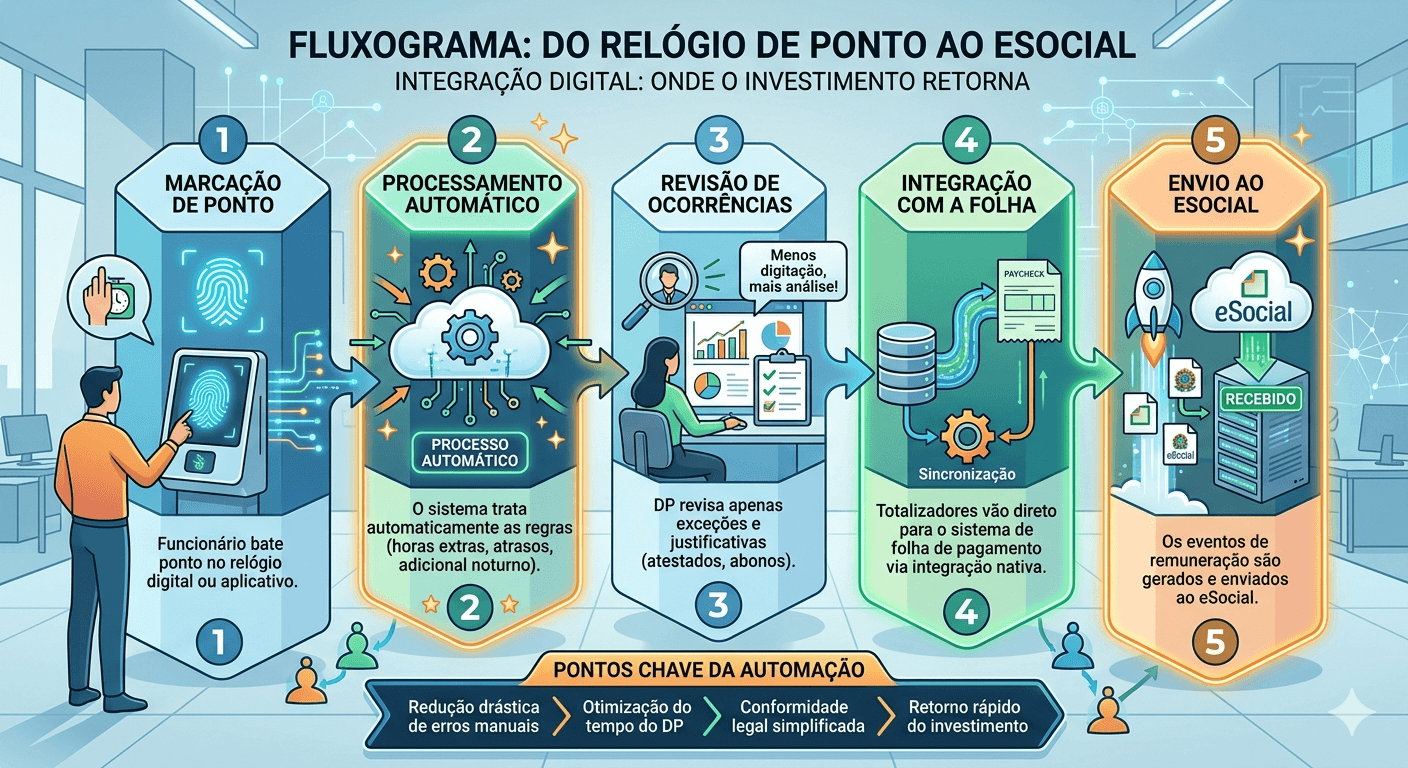 Fluxograma do relogio de ponto digital para pequenas empresas ao eSocial