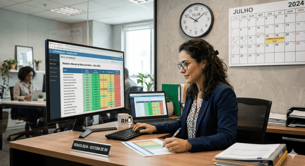 Gestora de RH analisando banco de horas