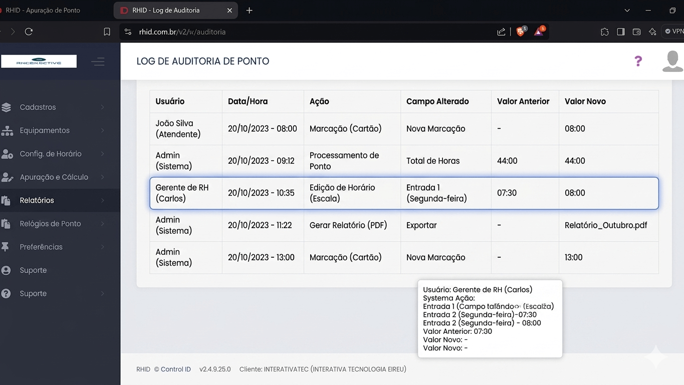 rhid ponto log de auditoria
