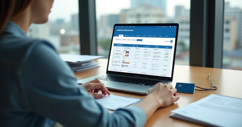 Gestor acessa sistema INSS Empresa com dados de afastamentos na tela do notebook