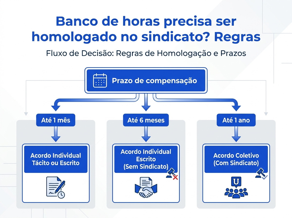 Infográfico explicativo sobre quando o banco de horas precisa de homologação do sindicato.