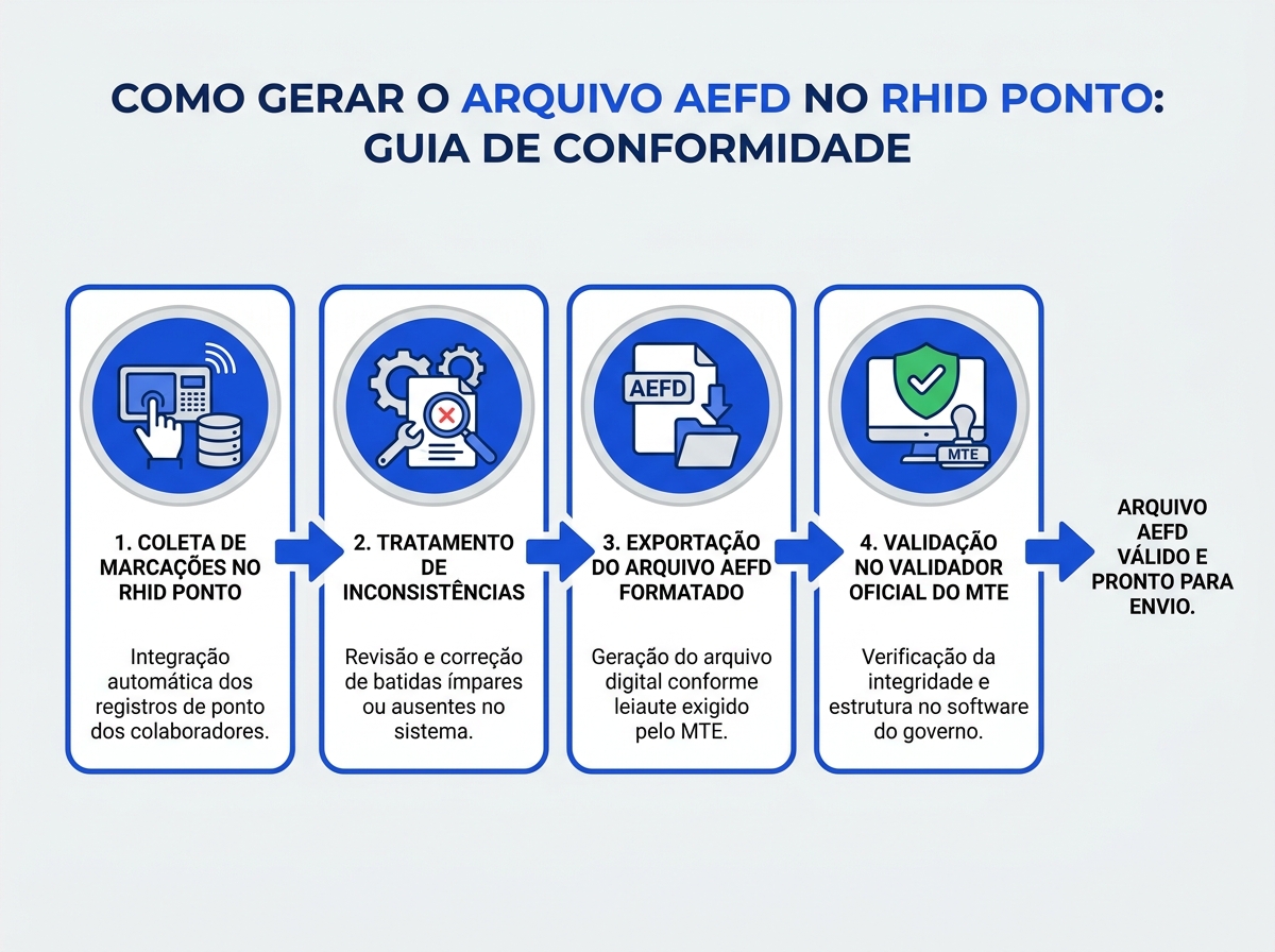 Infográfico do fluxo de geração e validação do arquivo AEFD no RHID Ponto