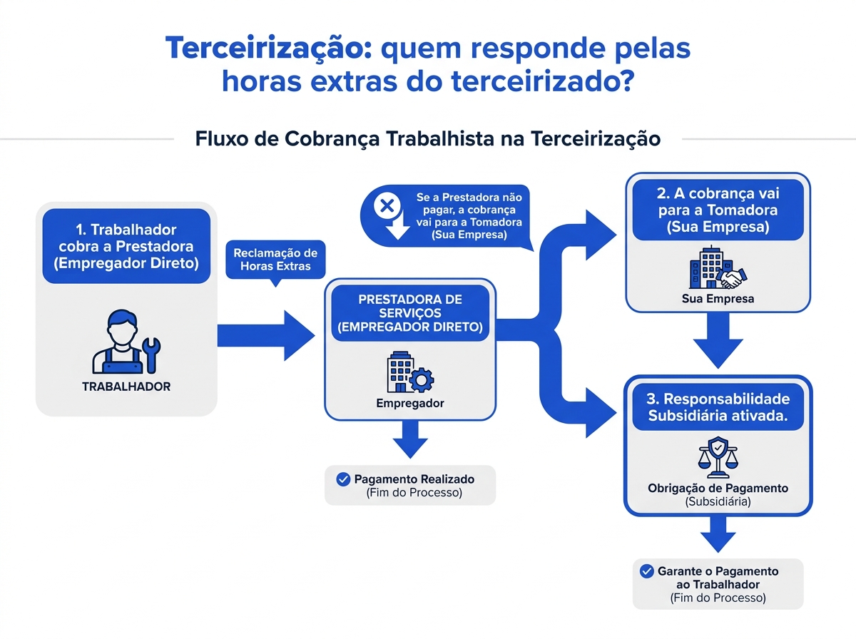 Infográfico sobre o fluxo de responsabilidade subsidiária na terceirização