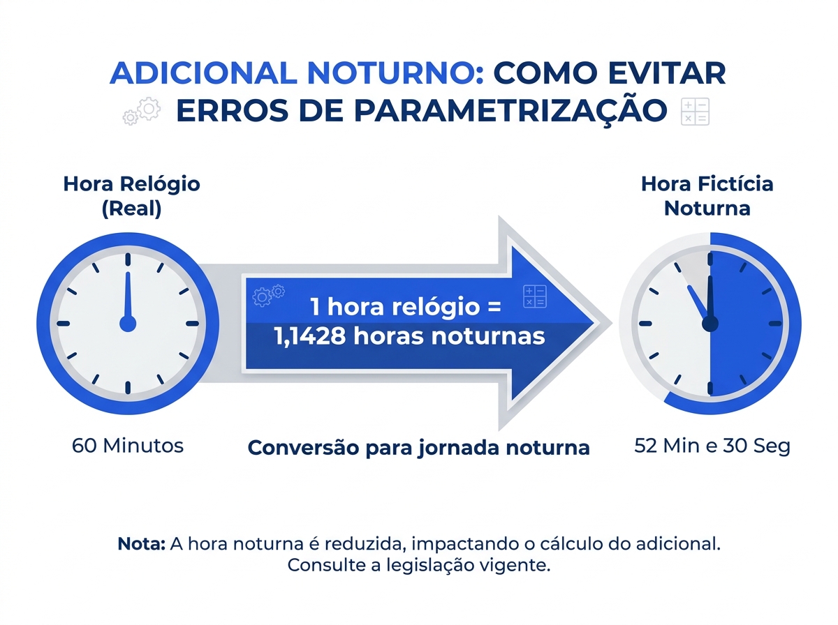Infográfico comparativo entre hora relógio de 60 minutos e hora noturna reduzida de 52 minutos e 30 segundos.