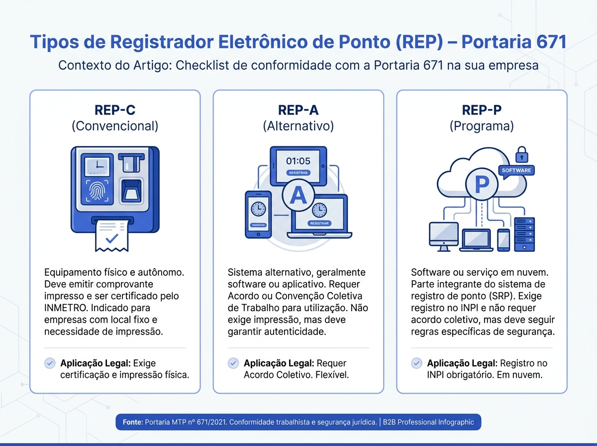 Infográfico comparativo dos tipos de REP autorizados pela Portaria 671