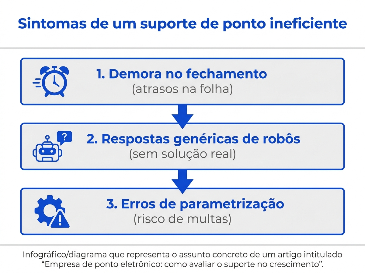 Infográfico mostrando os sintomas de um suporte de ponto eletrônico ineficiente.