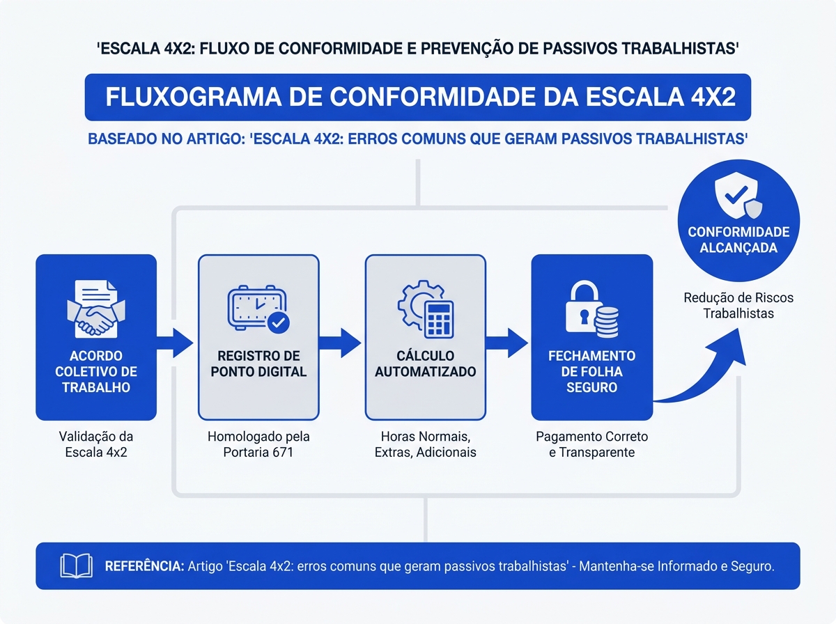 Fluxograma de conformidade legal para escala 4x2 com controle de ponto digital