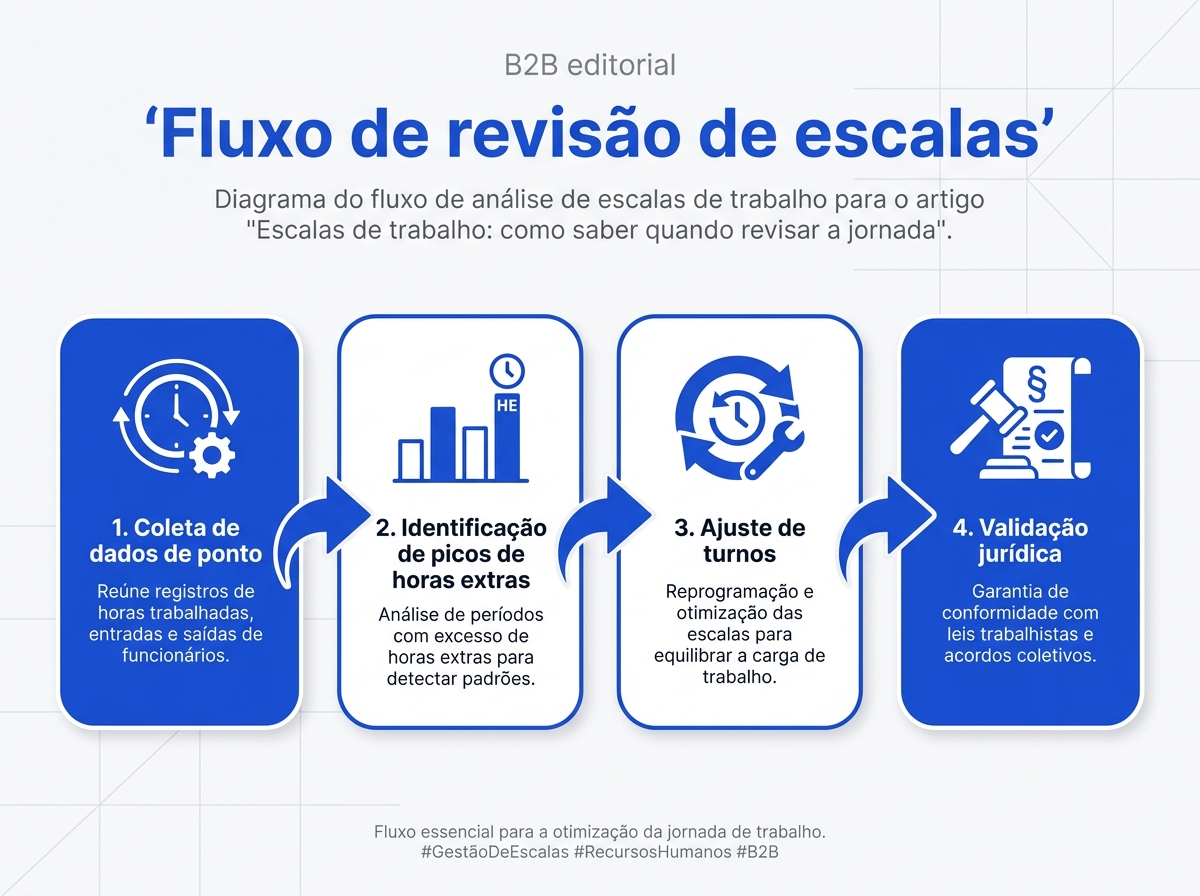 Infográfico mostrando o fluxo de revisão de escalas de trabalho para pequenas e médias empresas.
