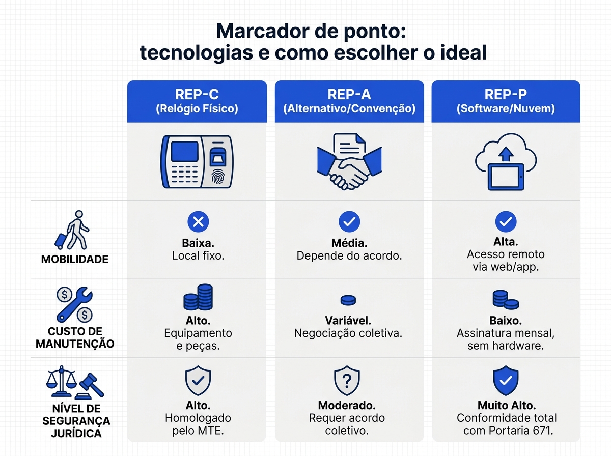 Infográfico comparativo das categorias de marcador de ponto segundo a Portaria 671