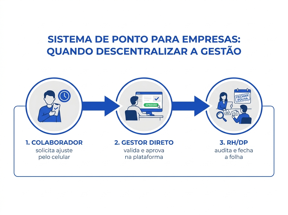 Infográfico do fluxo de descentralização do controle de ponto.