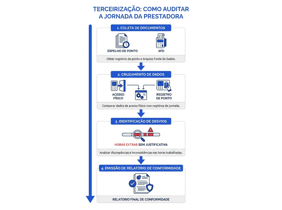 Infográfico do fluxo de auditoria de jornada na terceirização