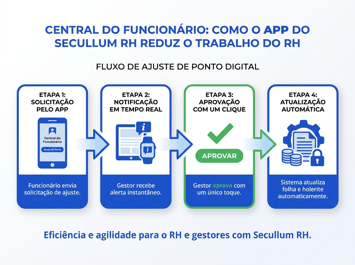 Fluxo de aprovação de ajuste de ponto através da central do funcionário