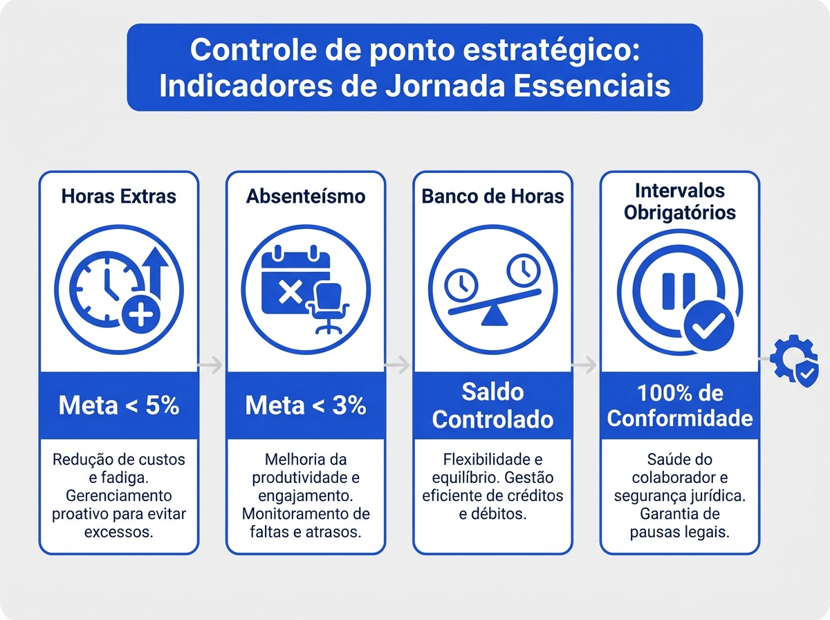 Infográfico com os principais indicadores de controle de ponto para empresas