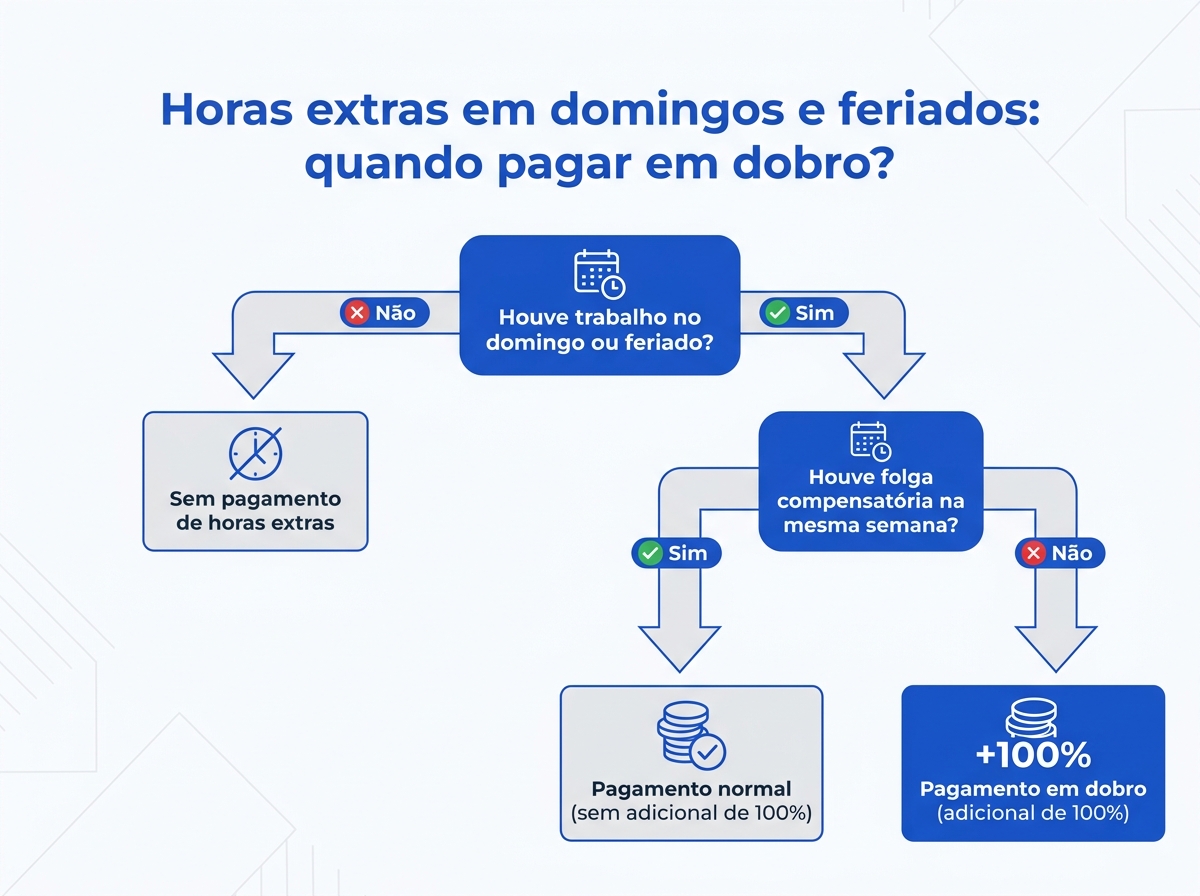 Fluxograma de decisão para pagamento de horas extras em domingos e feriados