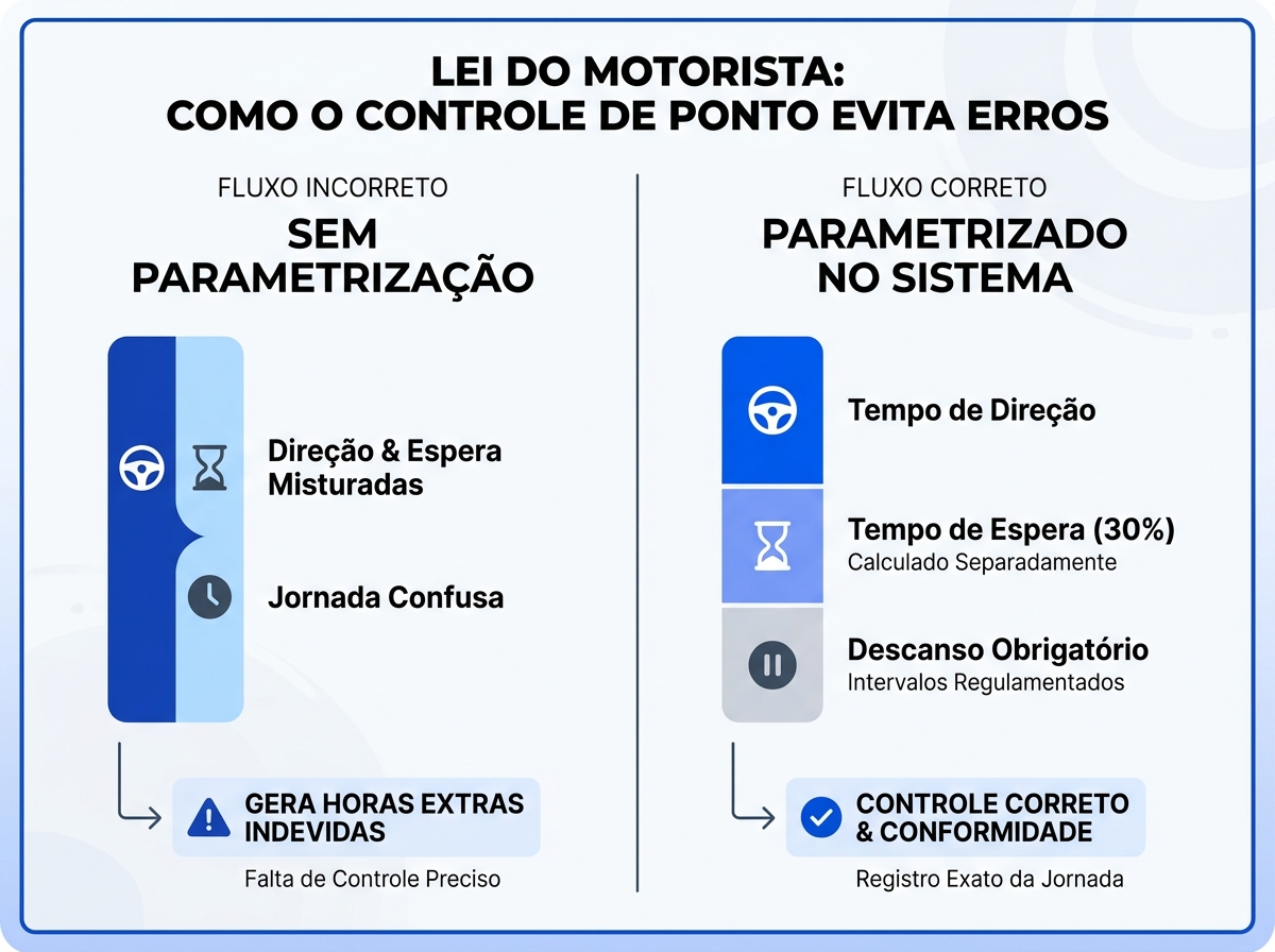 Infográfico comparativo de parametrização de jornada de motorista profissional