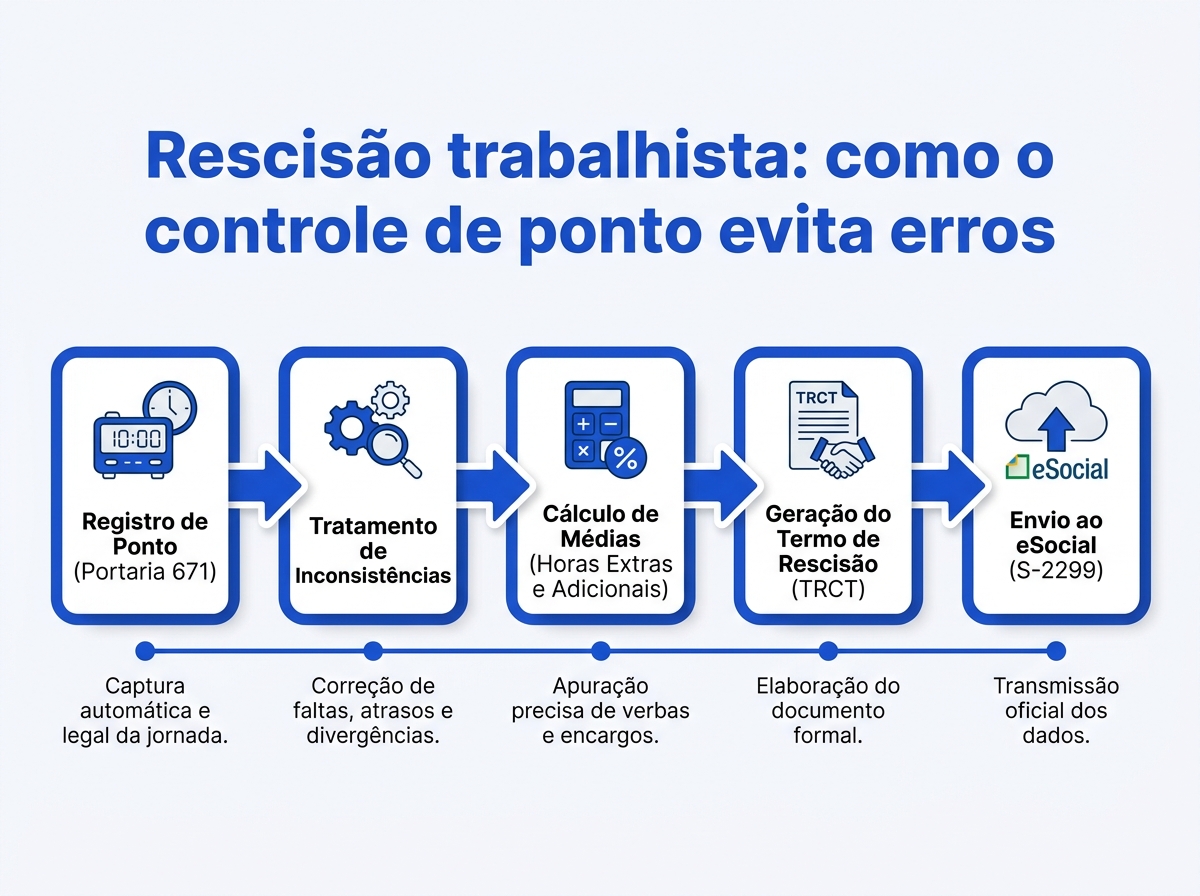 Infográfico do fluxo de dados do ponto eletrônico até a homologação da rescisão trabalhista.