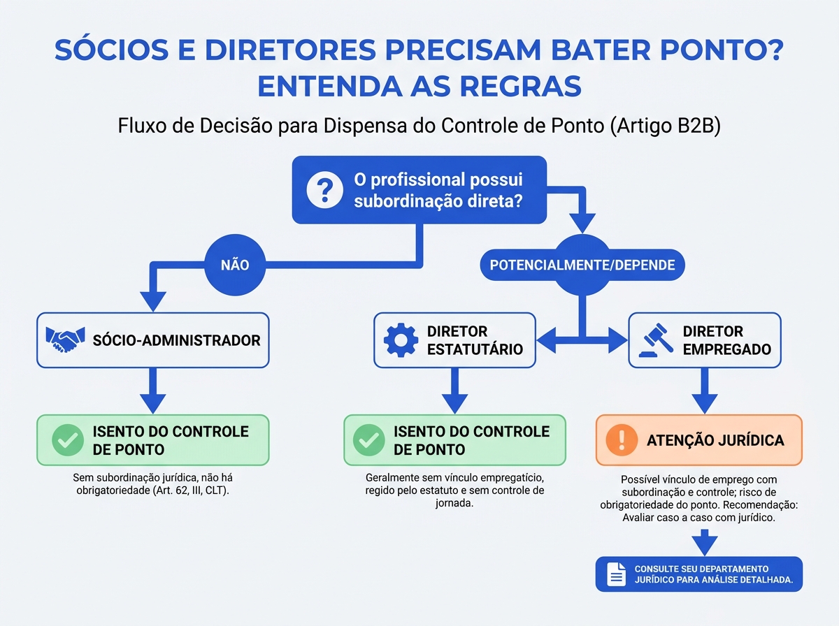 Infográfico explicativo sobre a obrigatoriedade do controle de ponto para cargos de liderança.