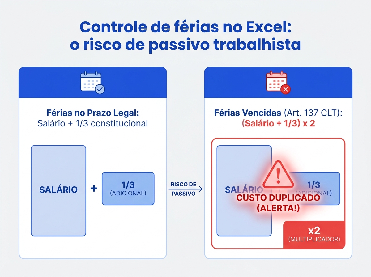 Infográfico comparativo mostrando o dobro do custo de férias vencidas pela CLT.