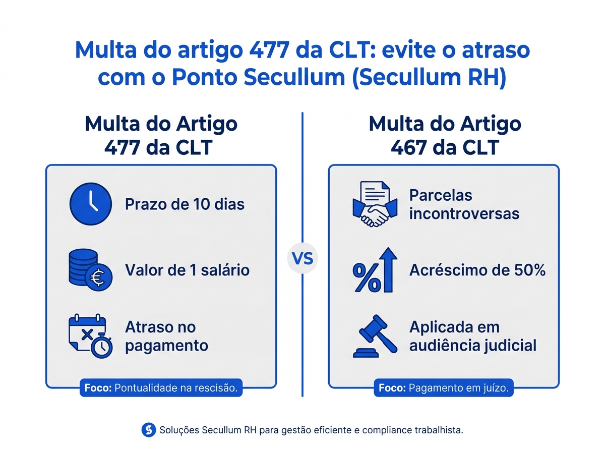 Infográfico comparativo entre a multa do artigo 477 da CLT e a multa do artigo 467.