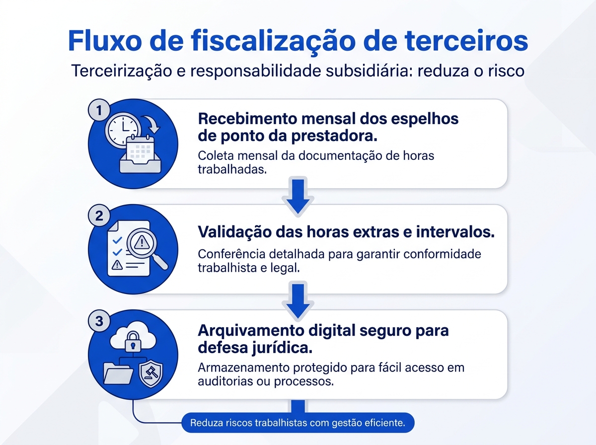 Infográfico mostrando o fluxo de fiscalização de jornada de terceirizados.