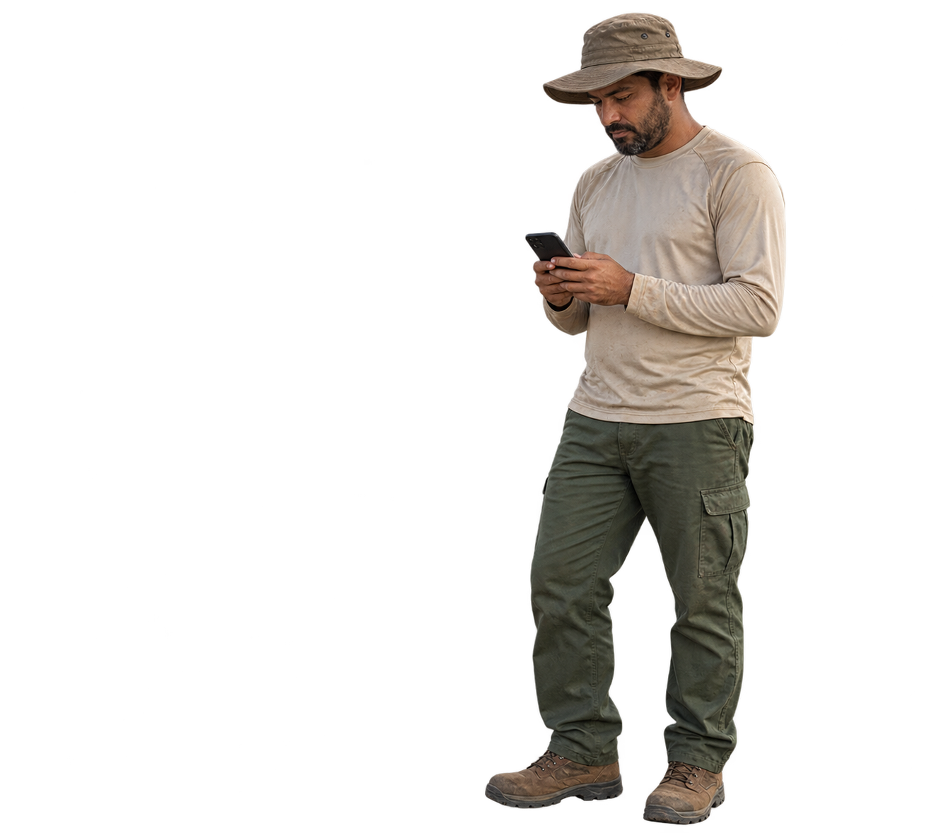 Trabalhador do agronegócio no campo usando controle de ponto Secullum