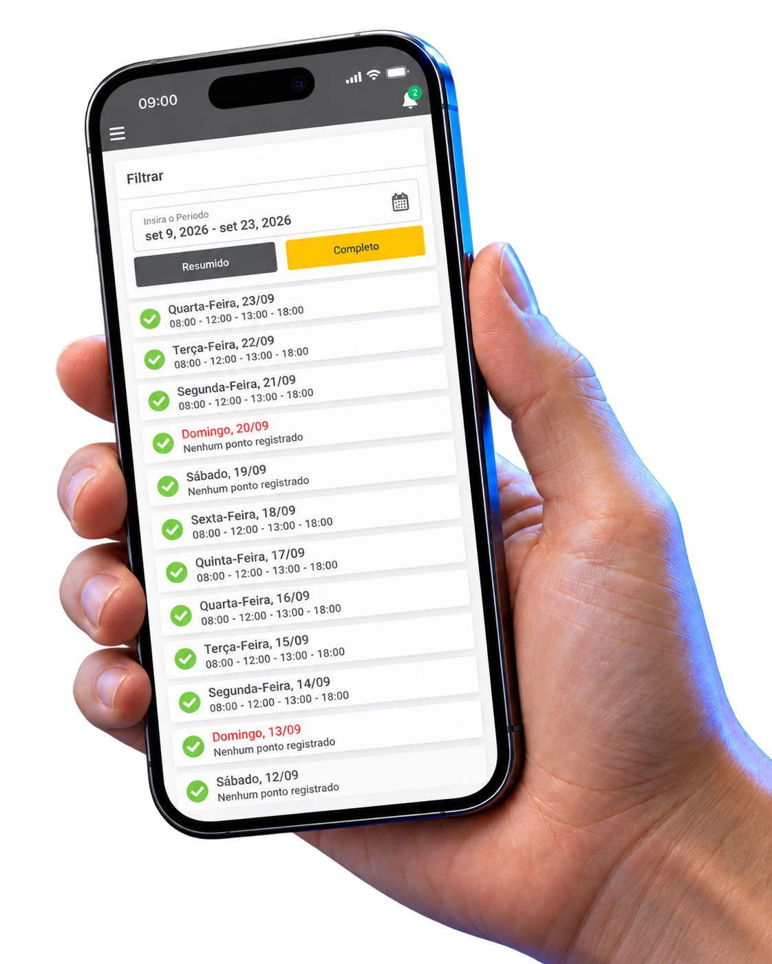 App Central do Funcionário do Secullum RH no smartphone