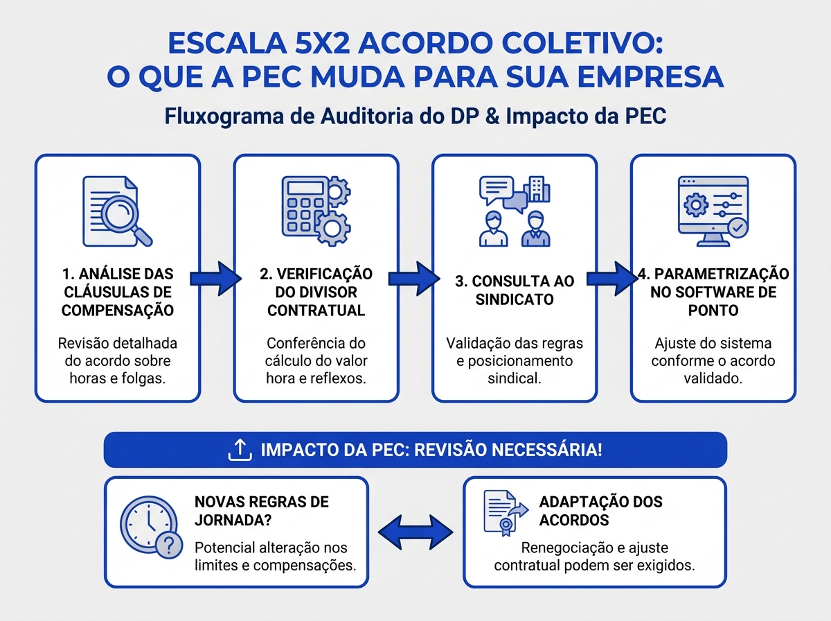 Fluxograma de auditoria do departamento pessoal para acordos coletivos de jornada.