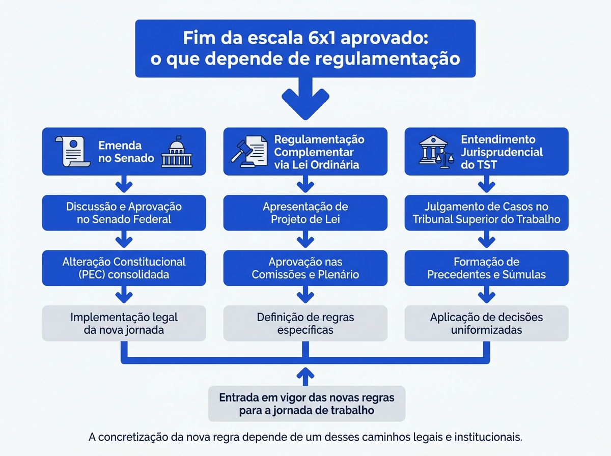 Fluxograma dos caminhos jurídicos para a regulamentação do fim da escala 6x1